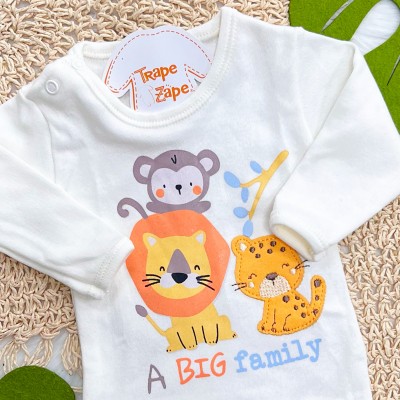 Kit 3 Peças - Bodys Manga Longa Wild Boy - Off White e Azul Jeans, Off White e Mostarda